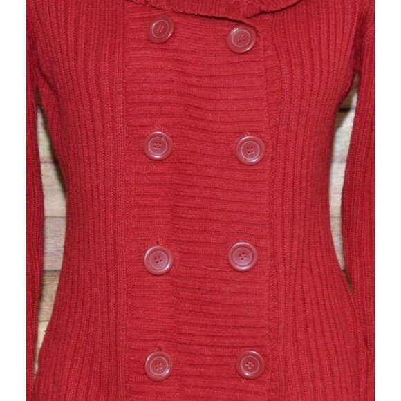 Effeci Ladies Red Double Breasted Hooded Cardigan Sweater Size S PS Cozy - Picture 3 of 12
